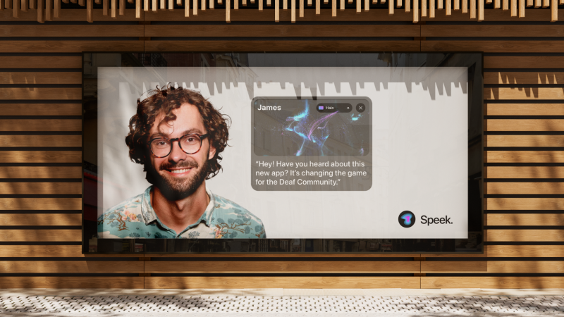 Speek is an Augmented Reality App that revolutionises communication for the Deaf by visually translating spoken language into dynamic visuals. It captures vocal nuances like tone and pitch, empowering Deaf individuals to understand verbal cues effortlessly and engage more meaningfully with others. Speek is an Augmented Reality App that revolutionises communication for the Deaf by visually translating spoken language into dynamic visuals. It captures vocal nuances like tone and pitch, empowering Deaf individuals to understand verbal cues effortlessly and engage more meaningfully with others.