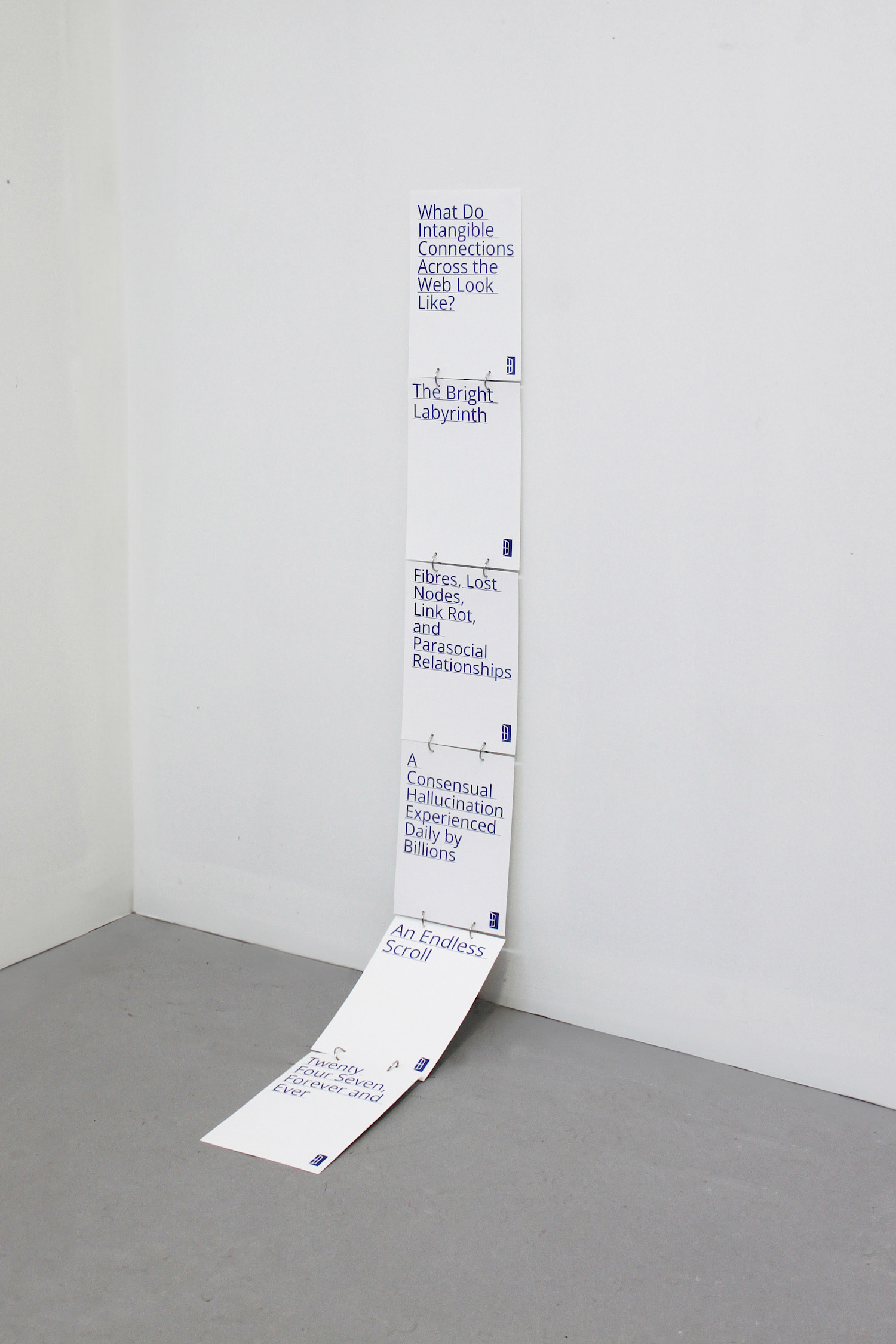 A5 risograph prints bound with silver links. Bringing the digital into the physical by formatting text using Google's result typeface 'Open Sans' in the distinct dark blue colour of a hyperlink. Words from myself, Ken Hollings and William Gibson. A5 risograph prints bound with silver links. Bringing the digital into the physical by formatting text using Google's result typeface 'Open Sans' in the distinct dark blue colour of a hyperlink. Words from myself, Ken Hollings and William Gibson.