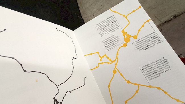 Known/unknowns, a data analysis zine exploring the journeys travelled on the Manchester Metrolink trams.